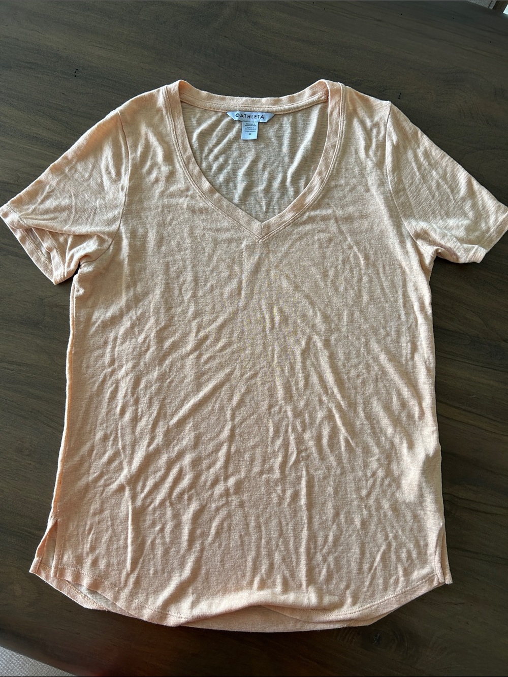 Athleta Women's Light Peach V-Neck Short Sleeve Tee
